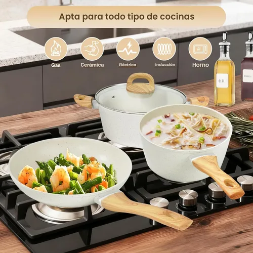 Miniatura 4 de EWFEN - Juego de 25 piezas de ollas y sartenes, juego de utensilios de cocina de cerámica antiadherente, saludable, no tóxico, gran capacidad