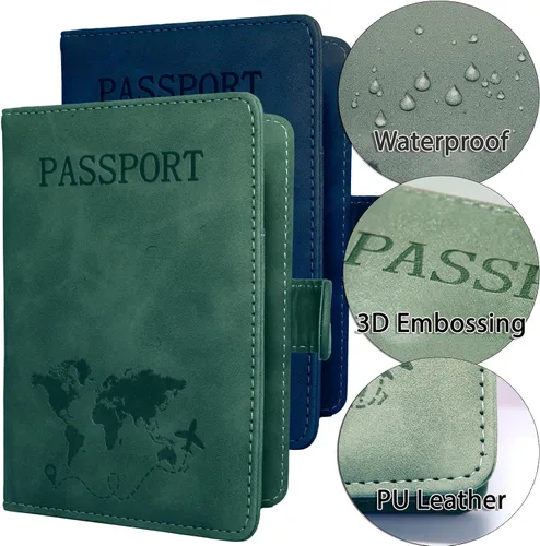 Miniatura 4 de Juego de 2 fundas para pasaporte, Azul, verde, Minimalista