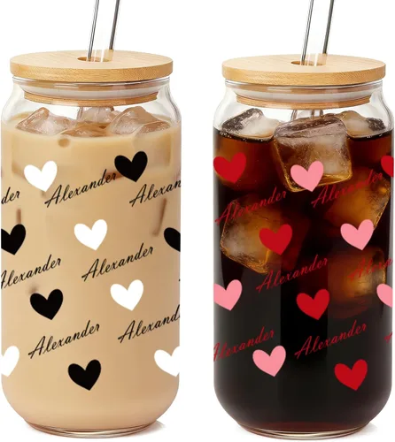 Miniatura 9 de Mason Life Vasos de Café Helado, Tazas de San Valentín Regalos para Ella Mujeres 18 OZ Taza de Corazones Vaso de Cerveza, Vasos para Beber en Pareja