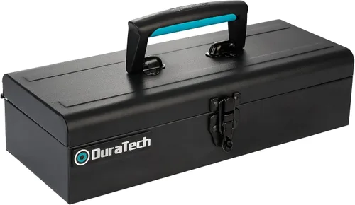DuraTech Caja de herramientas, caja de herramientas pequeña de acero portátil de 15 pulgadas con cierre de pestillo de metal y mango de plástico con