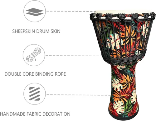Miniatura 3 de TAOSKNE Pandereta Djembe de 8.5 pulgadas, estilo africano occidental, cabeza de tambor de piel de cabra, calidad de sonido profesional, tambor