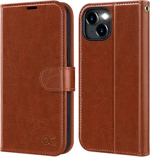Miniatura 20 de OCASE Funda Cartera Compatible con iPhone 15, Funda Tipo Folio de Cuero PU con Tapa con Portarjetas y Bloqueo RFID Función Atril