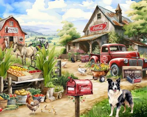 Springbok Coca-Cola Countryside Market - Rompecabezas de 1000 piezas para adultos, piezas de corte único, fabricado en Estados Unidos Mercado del
