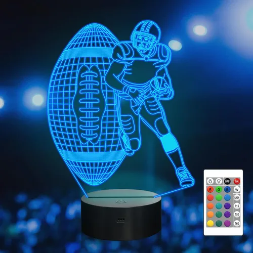 Miniatura 9 de Attivolife Luz nocturna de jugador de fútbol americano para niños, lámpara LED de ilusión de rugby 3D, 16 colores cambiantes con control remoto