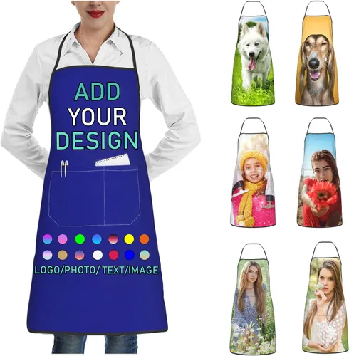 Miniatura 15 de Delantal personalizado con 2 bolsillos, personalizable con nombre, texto, logotipo, foto, cocina, horneado, delantal de cocina para mujeres y hombres