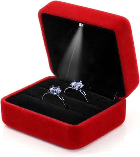 GBYAN Ring Box for Wedding Ceremony Velvet Couple Ring Holder Double Slot Jewelry Storage Box for Engagement