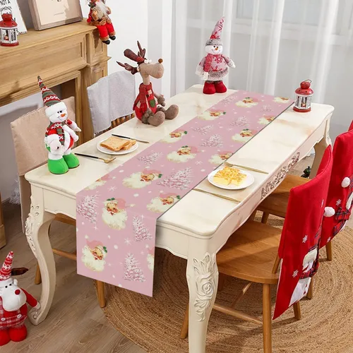 Miniatura 3 de Camino de mesa de Navidad Papá Noel Árbol de Navidad Copo de nieve rosa, caminos largos para invierno, Navidad, decoración para el hogar, cocina