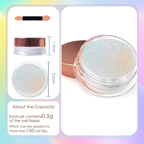 Miniatura 5 de Laza Polvo de uñas cromadas de sirena, uñas esmaltadas en forma de dona, pigmento metálico con efecto de espejo, polvo iridiscente de perlas