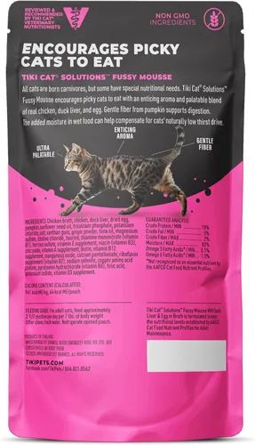 Miniatura 2 de Tiki Cat Solutions Fussy Mousse, hígado de pato y huevo, especialmente formulado para apoyar la digestión saludable, gato húmedo funcional