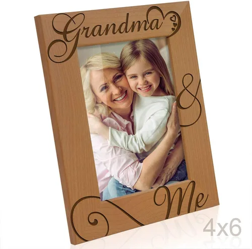 Miniatura 3 de KATE POSH Marco de fotos de madera natural grabado con texto en inglés «Grandma and Me», «I Love You Grandma», Grandparent's Day, Best Grandma Ever