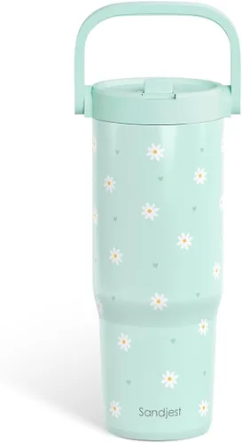 Miniatura 37 de SANDJEST Besties - Vaso de acero inoxidable con tapa para pajita de 30 onzas con asa de transporte para mujeres, niñas, mejores amigas, taza de café