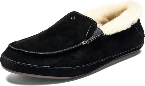 OLUKAI Ku'una - Pantuflas sin cordones para mujer, piel de oveja auténtica y nobuck de alta calidad, diseño de talón caído, ajuste cómodo y