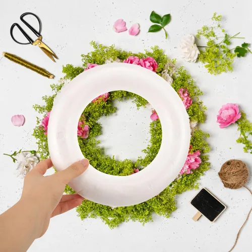 Miniatura 7 de Luxshiny Corona de espuma de Navidad de 8.5 pulgadas, anillo redondo de espuma de poliestireno blanco, anillo circular sin terminar para pintura