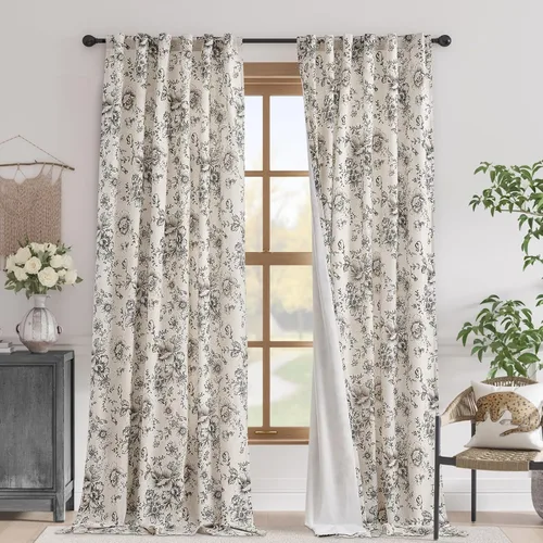 Miniatura 62 de Jinchan Cortinas de Mezcla de Lino con Estampado Floral para Sala de Estar, 84 Pulgadas de Largo, Cortinas con Bolsillo para Varilla y Tab Trasera