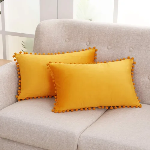 Miniatura 46 de Deconovo Juego de 2 fundas de almohada de terciopelo, 26 x 26 pulgadas, color azul, suaves pompones cuadrados con funda de cremallera oculta