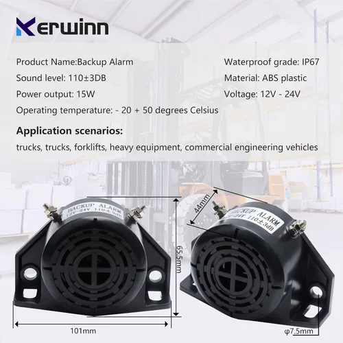 Miniatura 4 de Alarma de Respaldo 12V-24V 110±3DB, Alarma de Respaldo Impermeable con Zumbador para Camiones, Montacargas, Furgonetas, Equipo Pesado