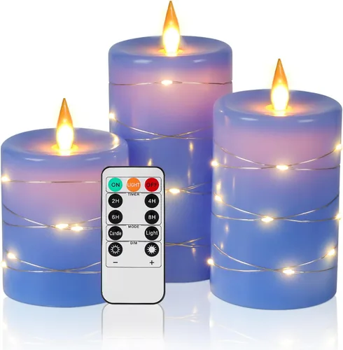 Da by Velas sin llama con tira de luces, velas que funcionan con pilas, velas LED parpadeantes con control remoto y temporizador, cera real, paquete