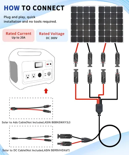 Miniatura 5 de ELECTOP Cable de extensión de conector de panel solar de 3.5 pies, conector de rama Y 2 en 1, adaptador paralelo de conectores de rama, divisor