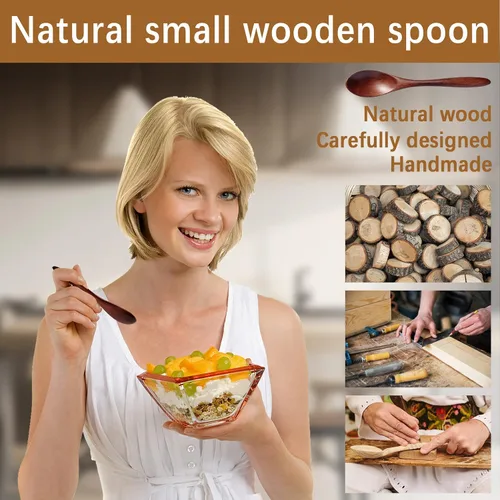 Miniatura 3 de 7 cucharas de madera pequeñas de 5.78 pulgadas para comer, miel, té, tarro y condimento, cucharadita de miel de madera para café, cucharas de madera