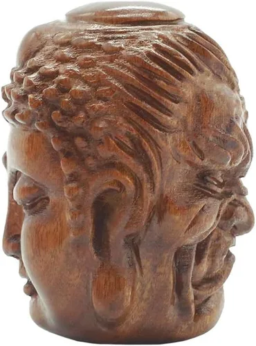 Miniatura 8 de Estatua de cabeza de Shakyamuni de Buda sonriente meditante, hecha a mano, de madera, anhelada a mano, decoración de buena suerte, regalo