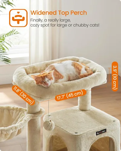 Miniatura 4 de Feandrea Árbol para gatos, torre para gatos de 37.8 pulgadas, condominio de varios niveles con perca ensanchada, postes rascadores y rampa, cueva