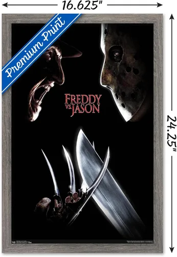 Miniatura 3 de Trends International Freddy vs. Jason - Póster de pared de una hoja, 14.725 x 22.375 pulgadas, versión enmarcada de madera de granero