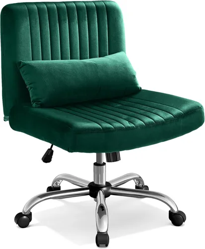 Miniatura 10 de Warmiehomy Silla de oficina cruzada de terciopelo con ruedas, silla de escritorio de lujo con patas cruzadas para dormitorio, silla de computadora