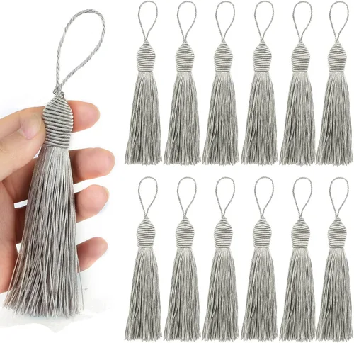 Miniatura 15 de 30 borlas de costura hechas a mano para manualidades, borlas suaves y sedosas de 5.7 pulgadas con lazo de cordón de 2.6 pulgadas para decoración