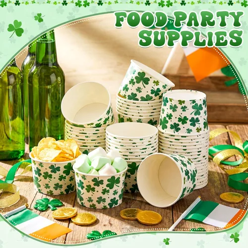 Miniatura 2 de Potchen Paquete de 50 tazas de sopa desechables de papel de 9 oz para el Día de San Patricio, tazas de postre desechables irlandesas, tazas