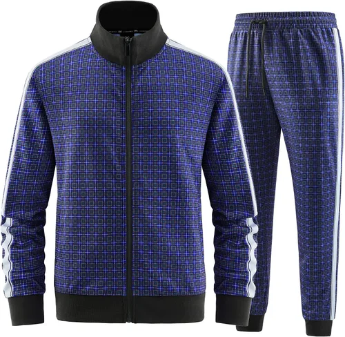 W JIANWANG Conjunto deportivo a cuadros para hombre, conjunto de chándal deportivo para hombre, ropa deportiva