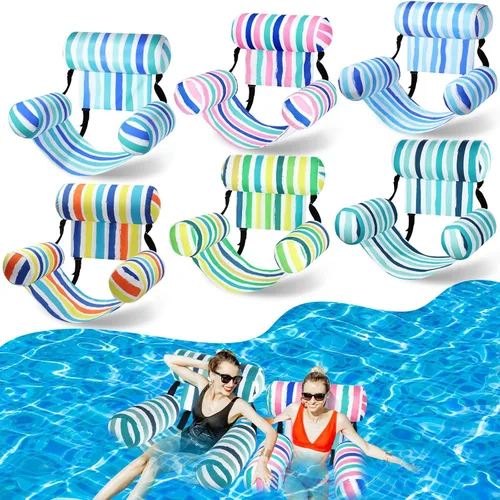Blueweenly 6 unidades de flotadores inflables para piscina, sillas flotantes para adultos, hamaca ajustable, silla flotante de agua, patrón de rayas