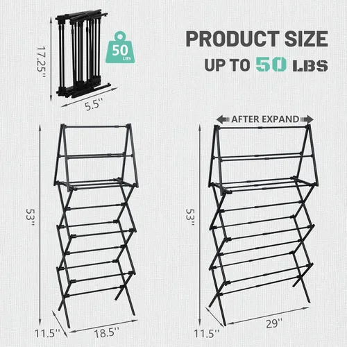 Miniatura 9 de ZOES HOMEWARE Escurridor de ropa plegable de 4 niveles Estante de secado de ropa plegable Estante de secado de ropa plegable para lavandería