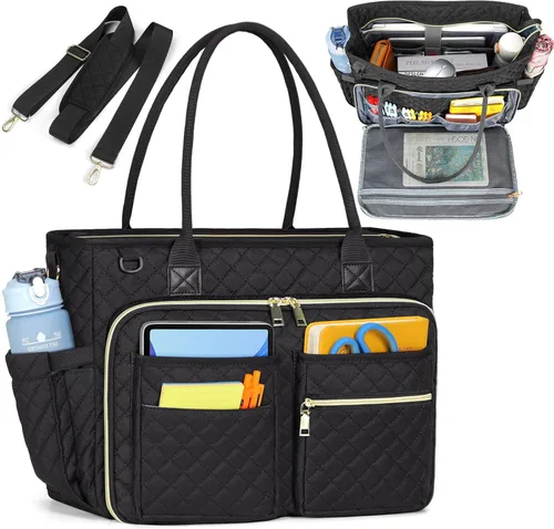 Miniatura 14 de RAINSMORE Bolsa de mano para profesores, bolsa de computadora portátil de 15.6 pulgadas para mujer, bolsas de trabajo, bolsa de enfermera, bolsa
