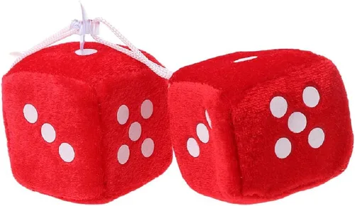 Miniatura 4 de Paquete de 2 dados peludos para espejo de automóvil, 6 opciones de color, dados colgantes de felpa con ventosa fuerte, accesorio clásico retro