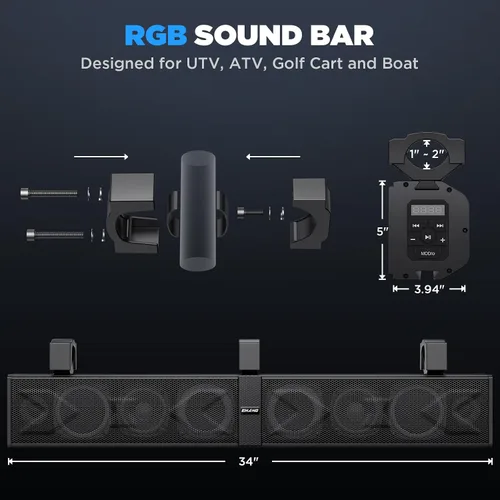 Miniatura 8 de Ehaho Barra de sonido UTV de 34 pulgadas con subwoofer, barra de sonido SXS de 8 altavoces con Bluetooth e iluminación RGB, altavoces impermeables