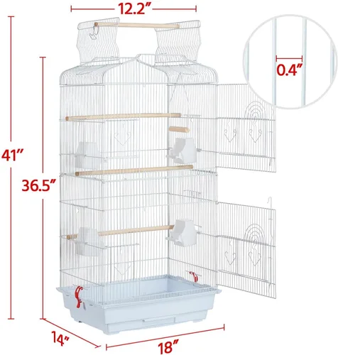 Miniatura 3 de Yaheetech Jaula para pájaros de 41" de tamaño mediano con parte superior abierta, para periquitos, cacatúas, loros con cuello de anillo indio, Blanco