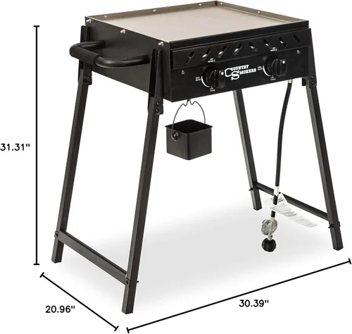 Miniatura 8 de Country Smokers Parrilla de gas portátil de 2 quemadores con cubierta adicional Parrilla plana de propano presazonado para exteriores