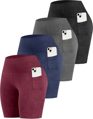 Miniatura 20 de CHRLEISURE - Pantalones cortos de ciclismo para mujer con bolsillos de licra, cintura alta, con control de abdomen para entrenamiento, yoga