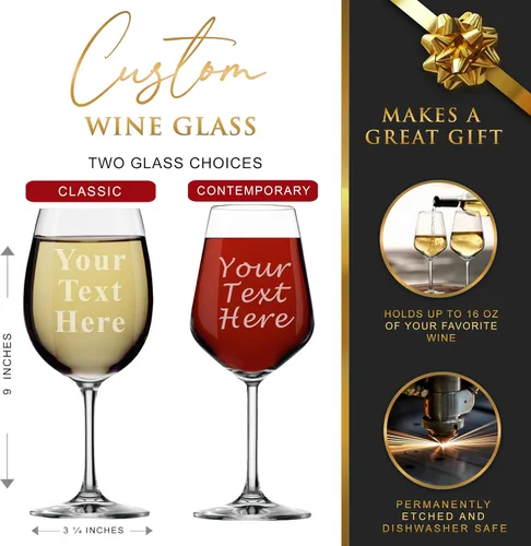 Miniatura 2 de My Personal Memories, Copa de vino personalizada con tallo - Grabada con tu texto personalizado
