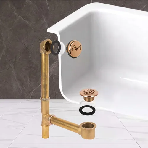 Miniatura 16 de Fine Fixtures Desagüe de ducha para bañera, tubo de latón calibre 20, kit de drenaje de desbordamiento de palanca de viaje, latón satinado