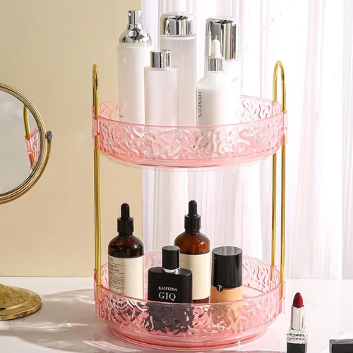 Miniatura 14 de Fangoo Organizador de maquillaje giratorio transparente de 2 niveles para tocador, organizador de cuidado de la piel giratorio de 360 grados