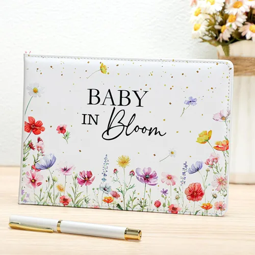 Miniatura 7 de Engrowtic Libro de invitados de cuero para baby shower con bolígrafo, 112 páginas para el día de Acción de Gracias, libro de invitados con fecha