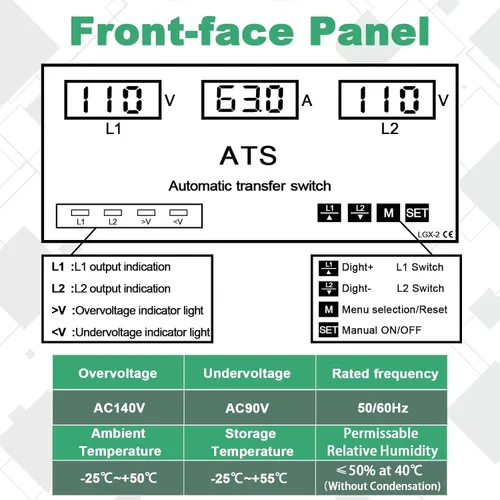 Miniatura 4 de Interruptor de transferencia automática/manual de 63A 110V, selector de fase de prioridad L1, pantalla LED, montaje en carril DIN, 50/60Hz, ATS