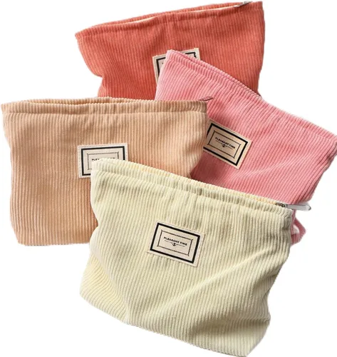 Miniatura 17 de Sanwuta Paquete de 4 bolsas de terciopelo para maquillaje, bolsa de cosméticos para mujer, bolsa de pana de gran capacidad, con cremallera, de lona