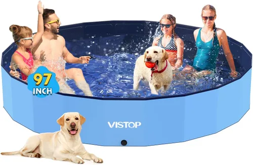 Miniatura 13 de VISTOP Piscina grande plegable para perros, piscina portátil de plástico duro para perros, gatos y niños, piscina infantil plegable para baño