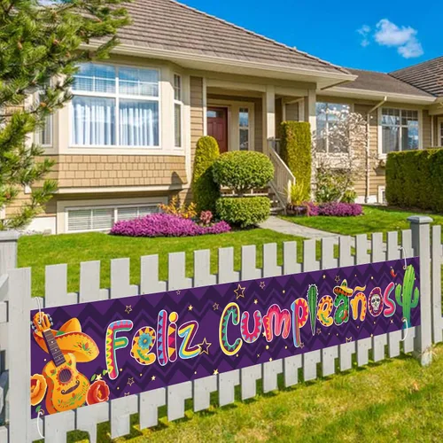Cartel de Feliz Cumpleaños, temática de fiesta mexicana, telón de fondo de feliz cumpleaños, letrero de patio, decoración de fiesta de cumpleaños