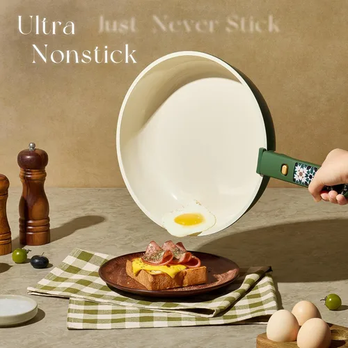 Miniatura 3 de CAROTE Juego de utensilios de cocina de cerámica de 19 piezas, juego de ollas y sartenes antiadherentes, no tóxicos, mango desmontable, juego
