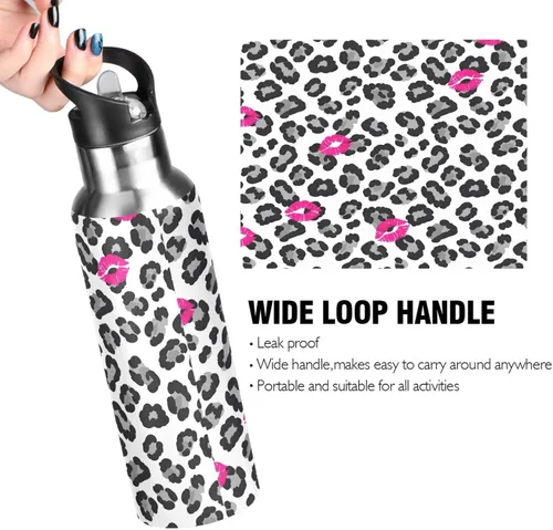 Miniatura 4 de Bold Black Gray Leopard Spots White Stainless Steel Vacuum Insulated Water Bottle 20 Oz Leakproof Water Bottles, BPA-Free Sports Water Bottle