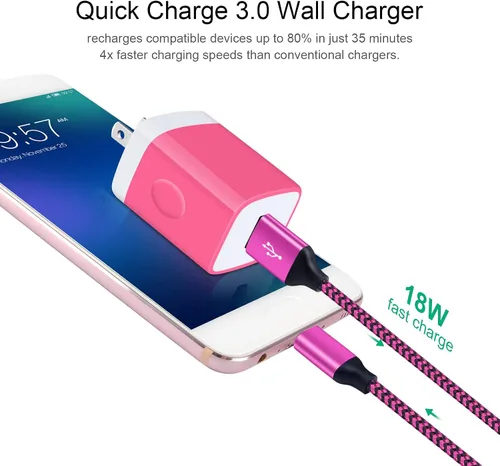 Miniatura 2 de Cargador rápido USB C para Moto Edge/G Power/Stylus/Razr/One 5G Ace/G100, Moto G10 G9 G8 G7 Power Plus Play, G6 X4 Z4 Z3 Z2 Z Play Force Droid Rosado