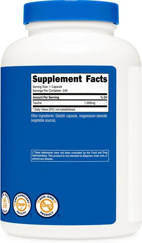 Miniatura 5 de Nutricost Suplemento de cápsulas de taurina de 1000 mg, 240 cápsulas por botella, sin OMG y sin gluten